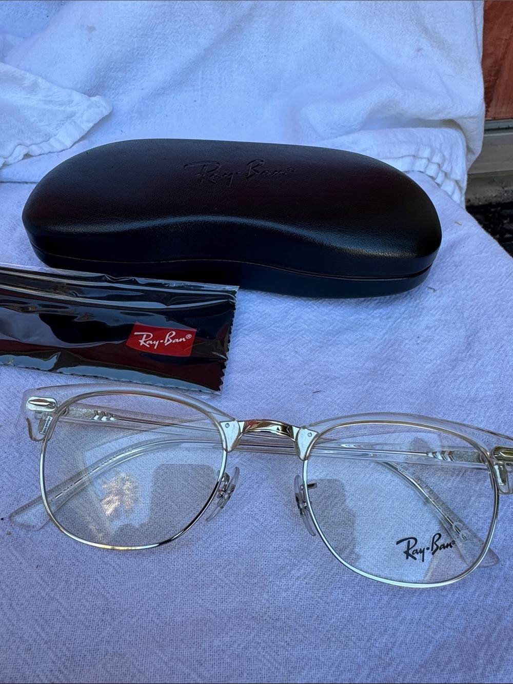 Ray-Ban model 5154 Clear/Silver Semi-Rimless Eyeglasses with Black Case NWT